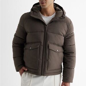 NWT EXPRESS Brown Hooded Double Pocket Puffer Coat Medium